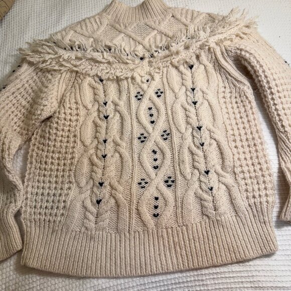 CLUB MONACO Cable knit sweater Ivory /Navy, STAINS ON FRONT, Size: S, Preowned - Picture 5 of 5